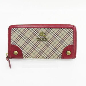 BURBERRY BLUE LABEL Round Zip Long Wallet Brown Red